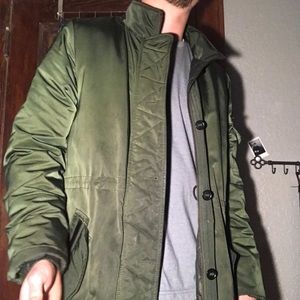 Long forest green military jacket
